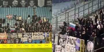 Грецькі вболівальники влаштували провокацію з російським триколором на матчі “Динамо” (відео)